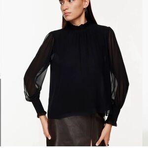 Aritzia | Tops | Aritzia Wilfred Valencia Blouse Mock Neck Puff Sleeves NWT